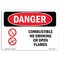 Signmission OSHA Danger Sign, 10" Height, 14" Width, Aluminum, Combustible No Smoking Or Open Flames, Landscape OS-DS-A-1014-L-1073 - alternate 1